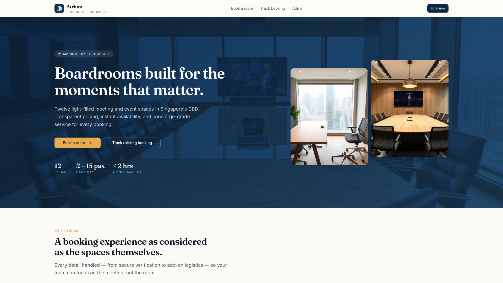 Atrium Bookings demo website preview