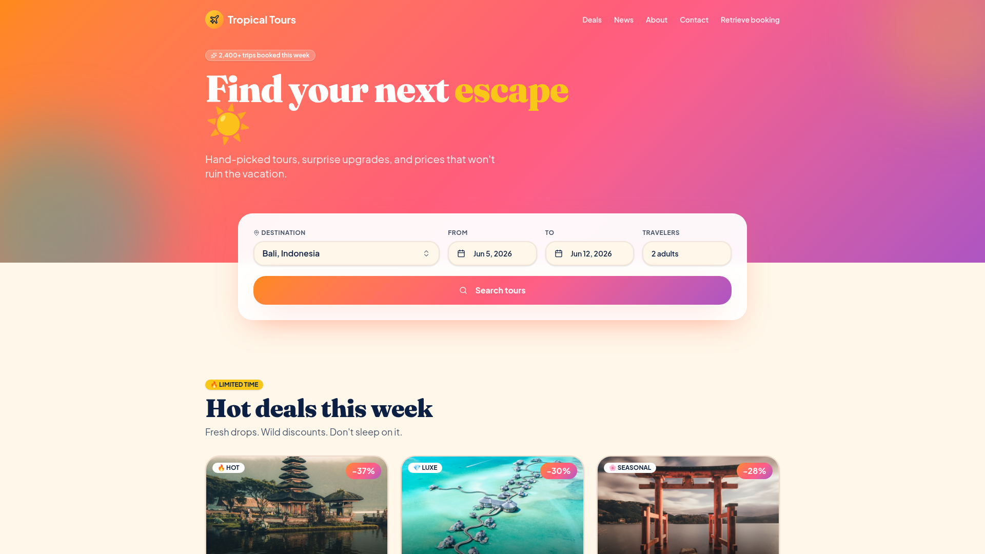 Tropical Tours demo website preview
