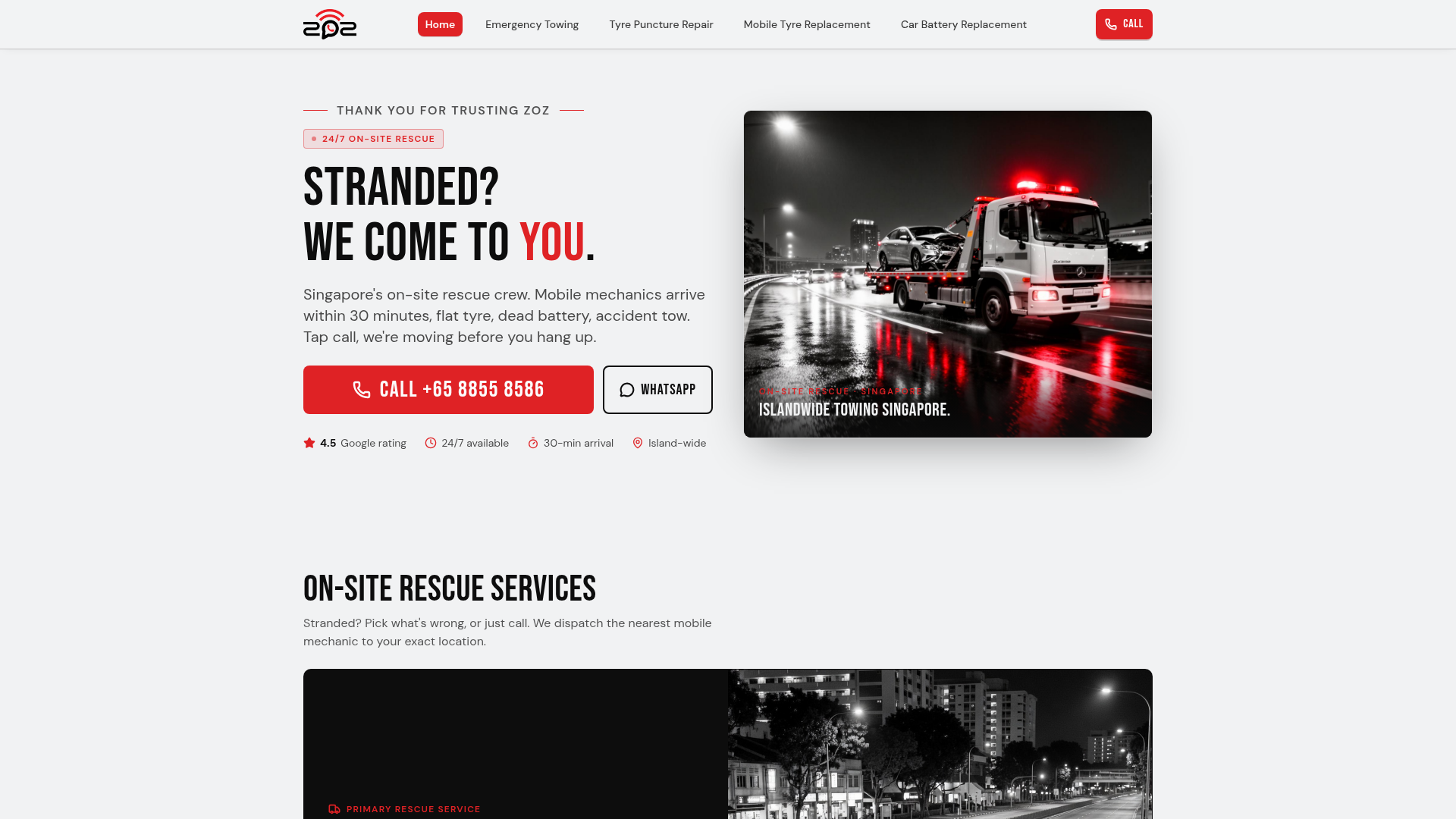 ZOZ On-Site Rescue demo website preview